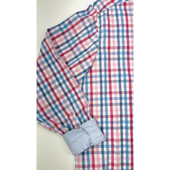 Tackle & Tides Preppy Button Shirt Mens Large White Pink Blue Plaid Long Sleeve - Picture 4 of 9